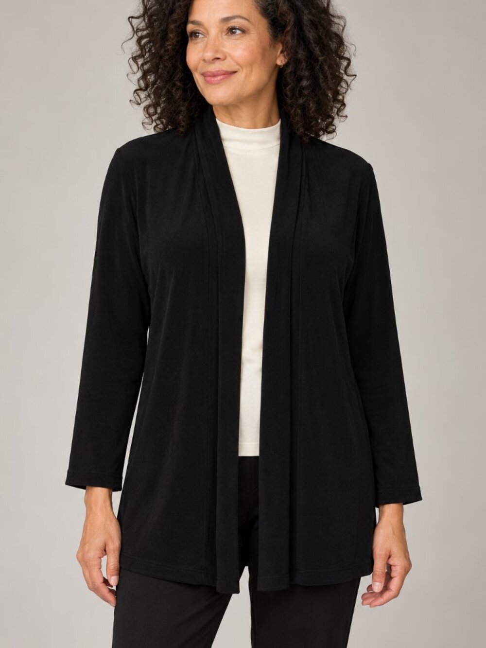 Chico's Travelers Black Open Front Knit Jacket Women's Size 2 Minimalist